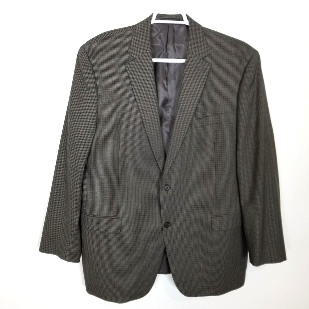Lauren Ralph Lauren Men 100% Wool Houndstooth Blazer Jacket‎ Sz 46 L Gray Sport